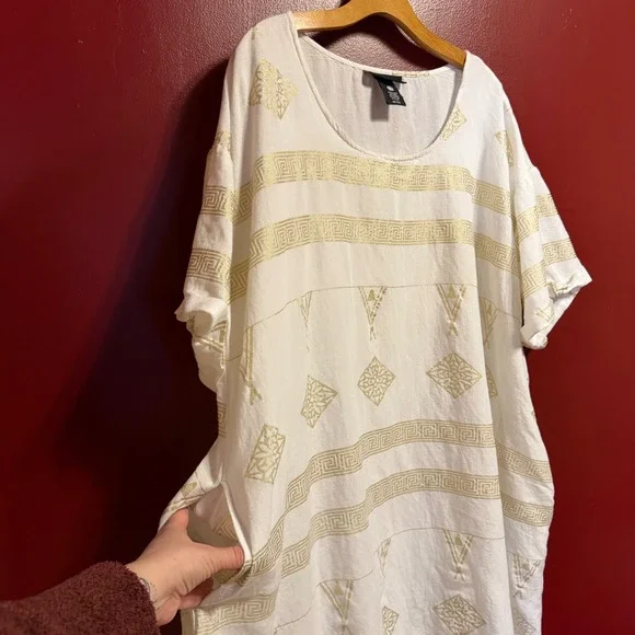 Ashley Stewart Linen Blend Tunic Dress Plus Size 18/20 White Gold Metallic - Picture 2 of 6